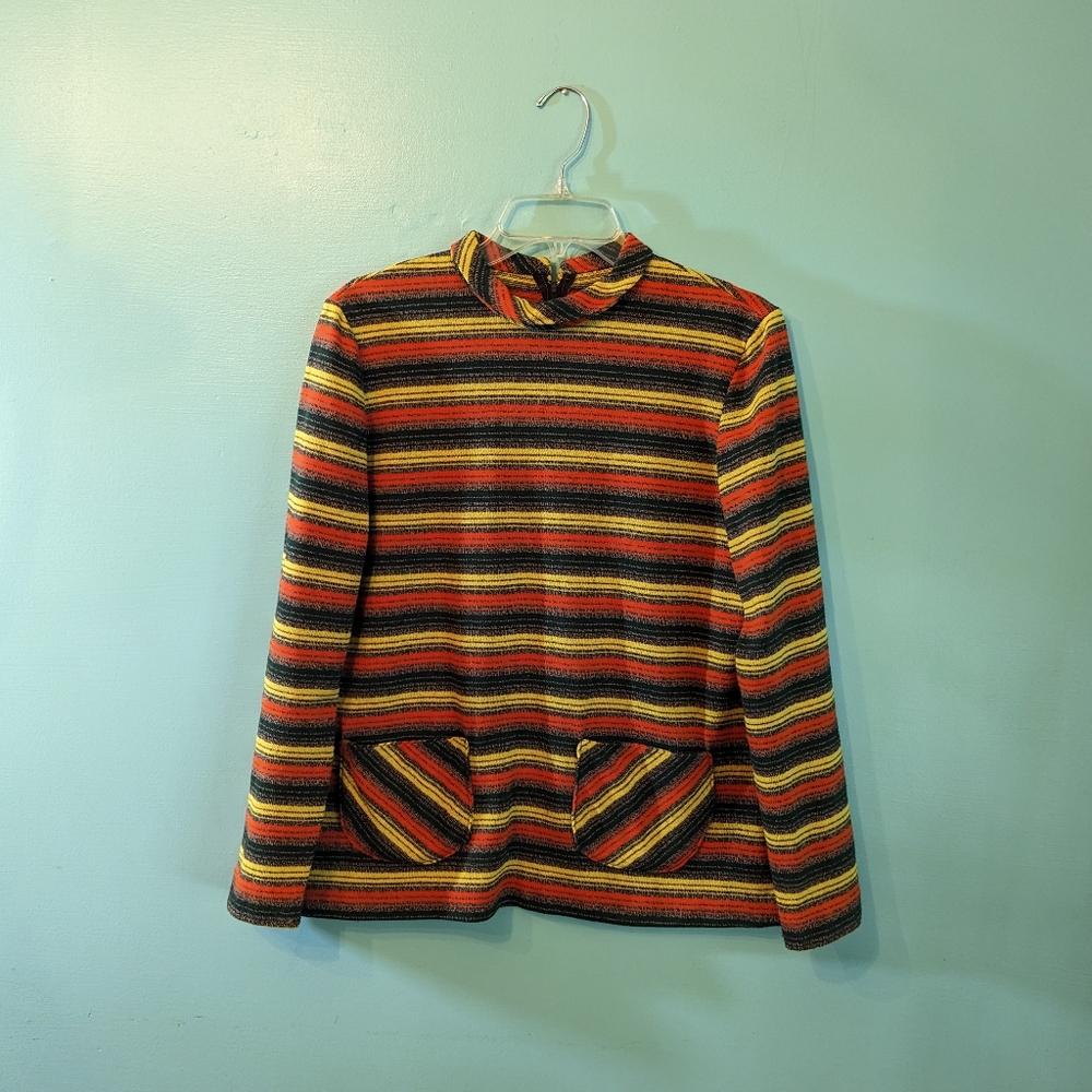 Vintage 1970's Handmade Striped Orange & Yellow Sweater Size Small/Medium